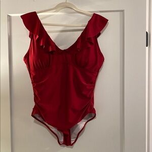 Red Ruffled One Piece Swimsuit